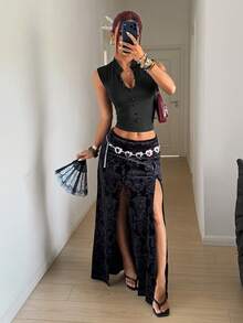 StreetHx Regata feminina curta, lisa, sem mangas, moderna, estilo urbano, nova, chinesa, modelagem slim. - Preto - Ver 5