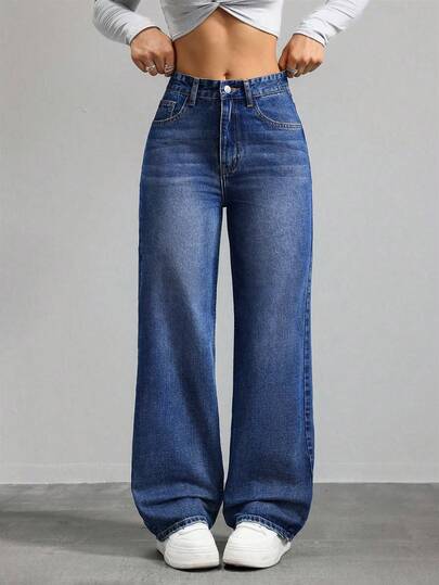 Jeanoix Jeans de mezclilla de unicolor minimalista para uso diario de mujer