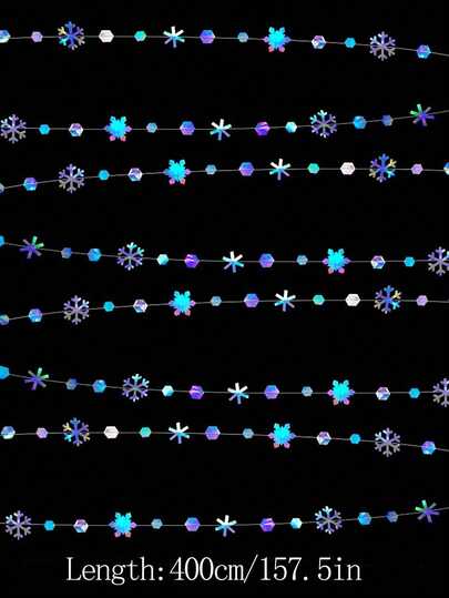 1 Peça/3 Peças - Decorações de Flocos de Neve do Mundo Invernal, Guirlanda de Flocos de Neve Coloridos - Fita de Flocos de Neve de Papel Holográfico Cintilante, Adequado para Decorações de Festa Colorida, Decorações de Natal com Tema Frozen, Festas de Aniversário, Casamentos, Chás de Panela, Natal e Dia dos Namorados.