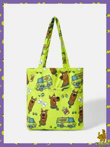SCOOBY-DOO X SHEIN 1PC Pack, Dog Bone Eye Design, Large Capacity Printed Corduroy Tote Bag. - Multicolor 9 - View 1