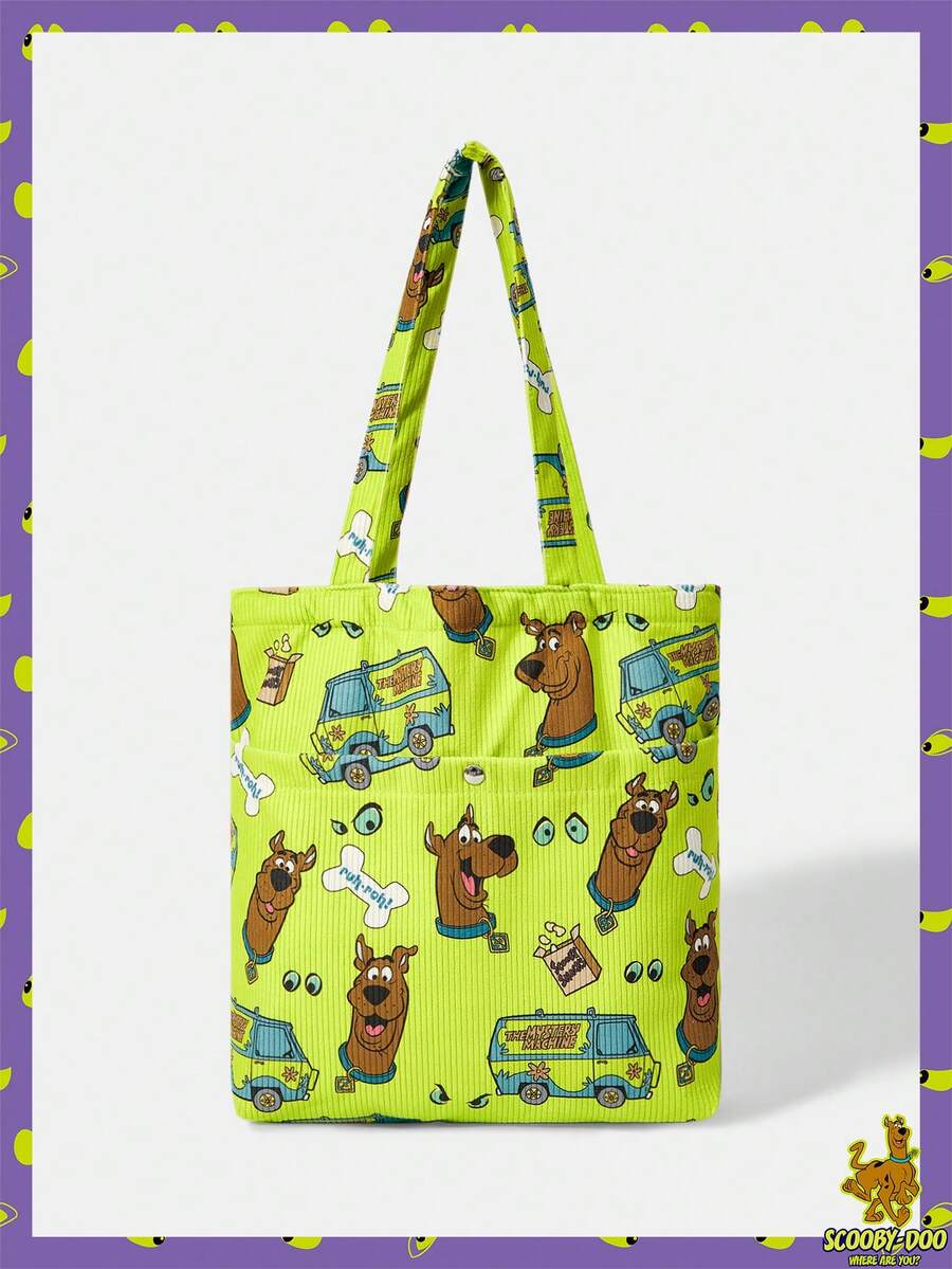 SCOOBY-DOO X SHEIN 1PC Pack, Dog Bone Eye Design, Large Capacity Printed Corduroy Tote Bag. - Multicolor 9 - View 1