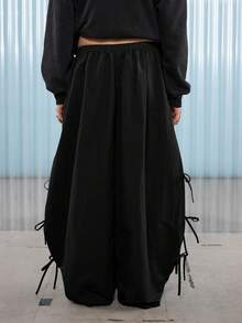 COUREZ Low Rise Baggy Balloon Trousers With Ties Details /Y2K Going Out Outfits Fall Women Clothes Fall Clothes Winter Clothes Wide Leg Pants - Black - View 1