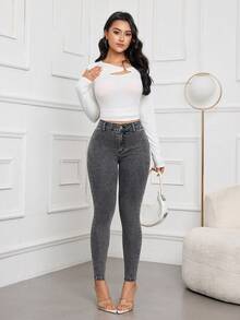 Selenza 百搭通勤休闲水洗修身牛仔裤 - 灰色 - 查看 8