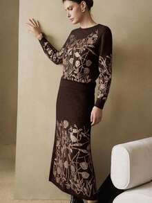 Arave 女士宽松毛衣半裙套装，饰有闪亮刺绣设计，适合日常通勤