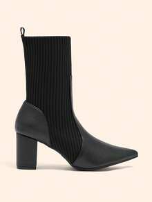 CUCCOO BASICS Botas de tacón alto grueso de media pantorrilla versátiles y cómodas para mujer - Negro - Ver 4