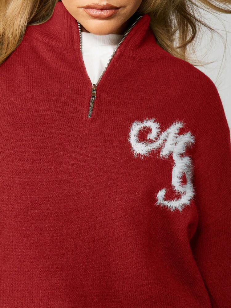 MISSGUIDED Maglione oversize con chiusura lampo a 1/4 e dettaglio logo, manica lunga, maglia invernale casual