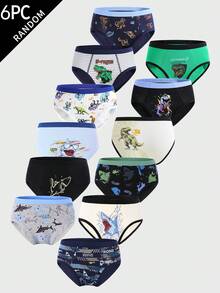 Tween Boys Briefs-Briefs Dinosaur Print Assorted Colors Comfortable Elastic Waistband Soft Stretch Everyday Underwear Random Pack Six Seasonal Four Seasons Holiday 2026 Must Have Gift Active Play School Vacation Playful Graphic Modern Durable