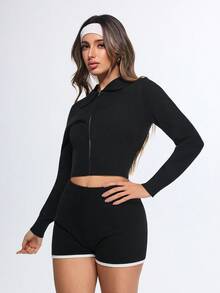 Eassivo Eassivo 短款修身长袖高领针织毛衣 - 黑色 - 查看 4