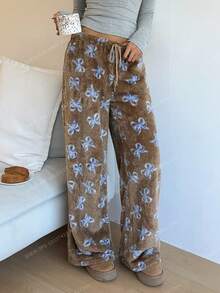 Aloruh Damen Schleifendekor Tunnelzug Taille Flauschige Weite Bein Loose Hose - Rot - Übersicht 8