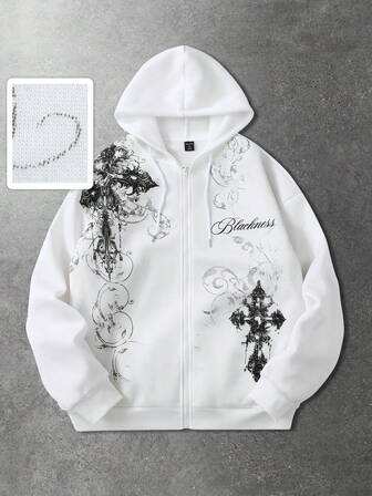 sweat-shirt à capuche décontracté pour hommes avec imprimé croix, automne/hiver