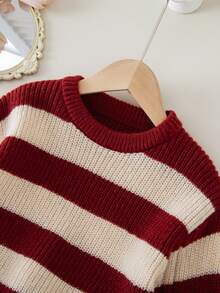 女童黑白条纹加厚针织衫上衣和打底裤套装，秋冬季