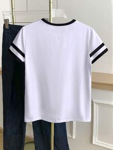 Resyla 女士休闲撞色圆领短袖T恤，夏季 - 白色 - 查看 2