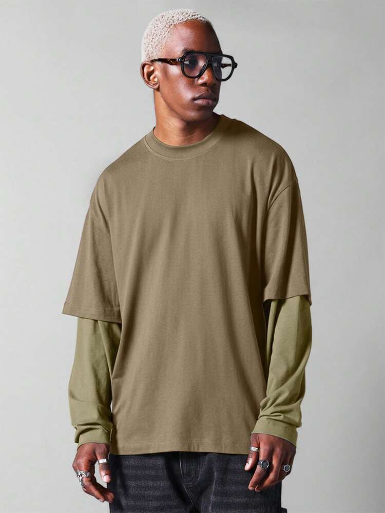 T-shirt à manches longues et col rond double couche