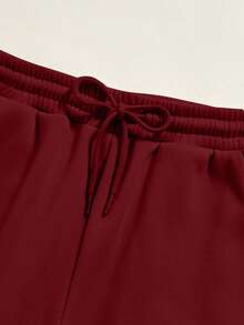 SHEIN LUNE 女士休闲抓绒连帽衫，抽绳腰带和束脚裤，撞色套装 - 彩色 - 查看 4