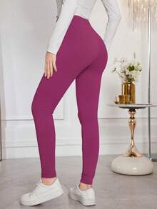 Modelyn Quần legging bó in chữ, dây rút eo, thoải mái và co giãn, dùng khi đi làm, thể thao thường ngày cho nữ - Màu Hồng Tươi - Xem 2