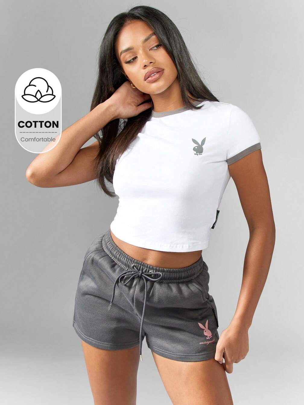 Missguided x Playboy Retro Ringer Bunny Logo Crop Tee｜MISSGUIDED