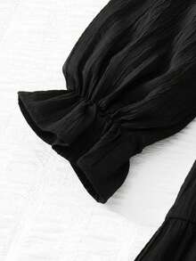 SHEIN Teen Girl Woven Loose Fit Casual Round Neck Dress Vacation Black Dress Suitable For All Seasons - Spring, Summer, Autumn, Winter - Black - View 6