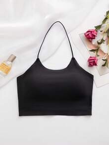 女士无痕露背文胸，带衬垫交叉露背吊带背心 - 黑色 - 查看 7