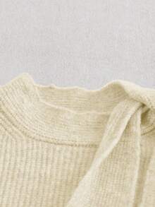 Franclia 女士优雅蝴蝶结毛衣波点半裙两件套，秋冬款 - 杏色 - 查看 3