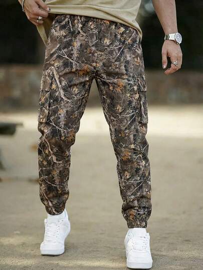 SHEIN Teen Boys' Casual Cargo Camo Jogger Pants, Sporty Street Style Trousers For Spring/Summer