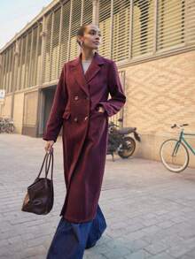Maija Manteau long bordeaux pour femmes, coupe ample, chaud et doux, style business décontracté pour le bureau, élégant discret, veste urbaine moderne pour le trajet quotidien et le streetwear d'automne/hiver - Rouge foncé - Voir 4