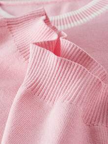 MOTF PREMIUM CONTRAST TRIM SHORT SLEEVE KNIT TOP KNIT PULLOVER FALL WINTER OUTFIT - Pink - View 7