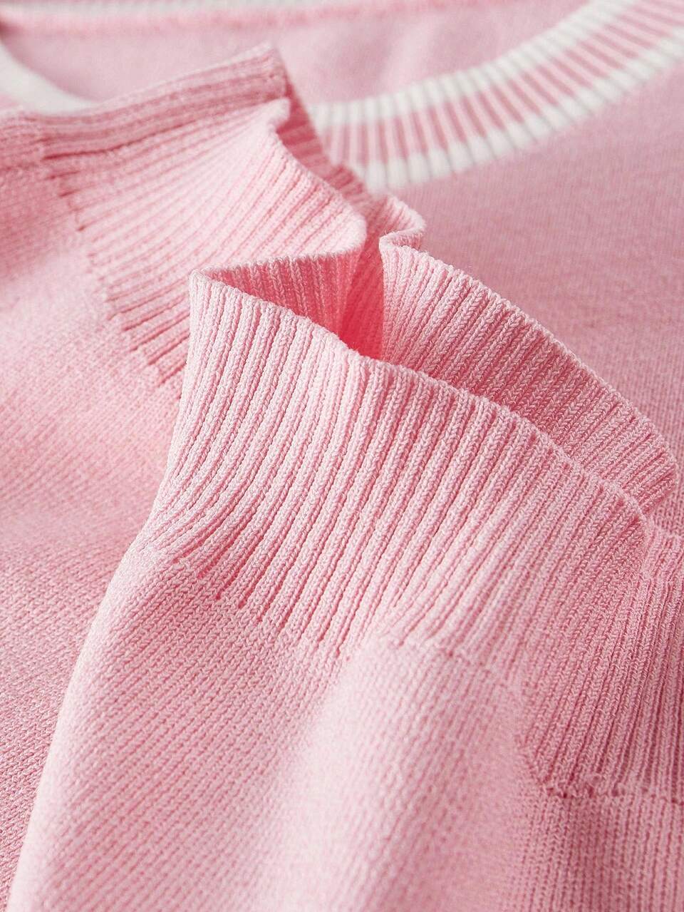 MOTF CONTRAST TRIM SHORT SLEEVE KNIT TOP KNIT PULLOVER FALL WINTER