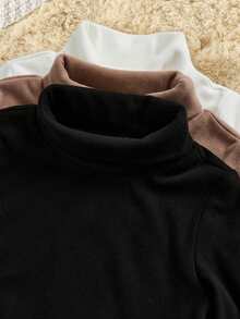 SHEIN Bộ 3 món/Bộ đồ liền thân dài tay cổ lọ màu trơn dày ấm áp cho bé trai/gái mới biết đi, thoải mái, đa năng, thời trang, thường ngày, thích hợp mặc trong nhà, ngoài trời, hàng ngày, thể thao, vui chơi, tiệc tùng, chụp ảnh, ngày lễ, Halloween vào mùa thu/đông - Nhiều màu - Xem 6