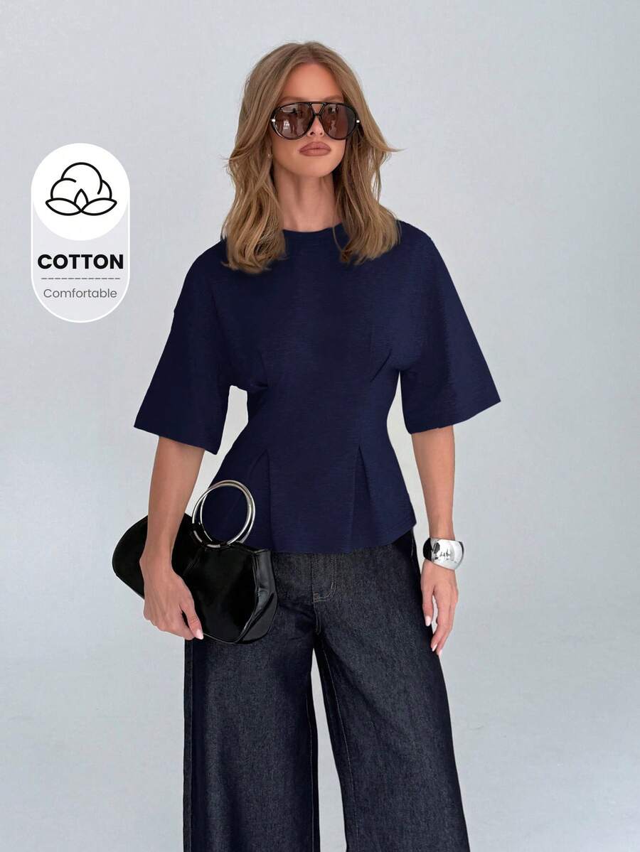 AiiRZ Peplum T Shirt With Cinched Waist And Flare Hem Design For Casual Office Wear