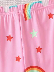 2件套 女童可爱彩虹熊印花长袖上衣和紧身裤睡衣套装 - 粉色 - 查看 8