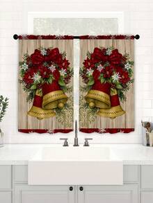 2Pcs Christmas Festival Atmosphere Christmas Tree Curtain Rod Kitchen Curtains, Modern Style, Digital Printing Curtain Rod Short Curtains, Suitable For Christmas And Four Seasons - Multicolor - View 4