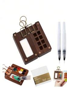 6pcs Mini Travel Palette Set, Portable Watercolor Kit, 8/15 Grid Paint Box, Sketchbook, Binder, And Brushes For Artists And Students - Multicolor - View 11