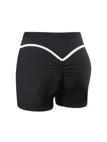 Swim SPRTY Women's Solid Color Black & White Patchwork Shorts, Sports & Beach Wear, Spring/Summer - Black - View 6