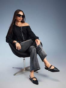 CUCCOO GRLICON Zapatos planos de moda casual diaria para mujer con diseño de hebilla - Negro - Ver 5