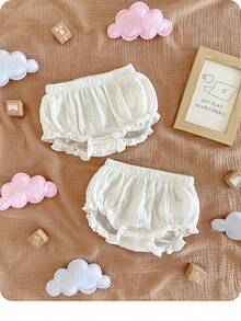 2条装新生女宝宝休闲百搭白色简约弹力腰短裤 - 白色 - 查看 4