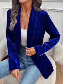 EMERY ROSE Women's Elegant Solid Color Velvet Blazer - Royal Blue - View 6