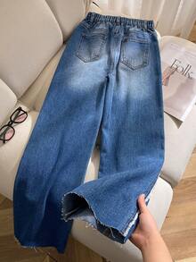 Elladie kids Tween Girls' Blue Loose Fit Distressed Jeans, Versatile Structural Design - Blue - View 2