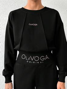 EURMUSE Của phụ nữ In thư Bộ Áo nỉ & Quần - màu đen - Xem 3