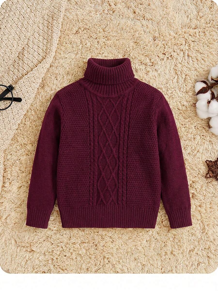 SHEIN Baby Boy Casual Comfortable Long Sleeve High Neck Pullover Sweater, Autumn/Winter