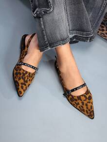 CUCCOO GRLICON Women's Fashionable Versatile Commuter Leopard Print Buckle Flats For Christmas - Brown - View 4