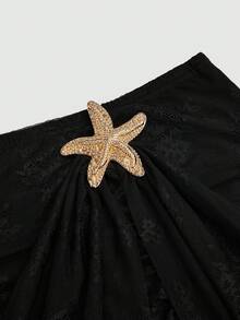 Sweetra 加大码黑色蕾丝星星海星装饰沙滩度假旅行飘逸收腰修身半身裙 - 黑色 - 查看 8