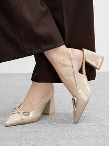 CUCCOO BIZCHIC Women's Pointed Toe Bow Decor Fashionable Versatile High Heels For Christmas