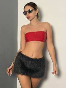 EgrlEra 女士性感蓬松酒红色低腰迷你裙 - 深灰色 - 查看 3