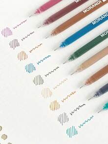 36pcs Classic Bag Set Morandi Color Pens Set Transparent Barrel Multi Colors Gel Ink 0.5mm Ballpoint Liner Marker For Drawing Highlighting - Pink - View 5