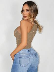 Zolique Body sin mangas con pliegues brillante - Caqui - Ver 5