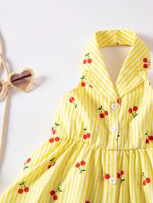 SHEIN Explorewe Girls Summer New Fashionable Polo Collar Halter Backless Waist Cinched Sweet Versatile Vacation Dress - Yellow - View 5