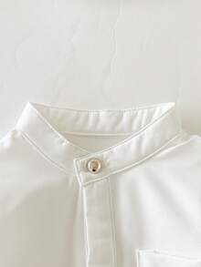 SHEIN Toddler Infant Baby Boys Traditional Casual Long Sleeve Stand Collar Button Half-Open Front Pocket Robe Top, Adjustable Sleeve Length, Side Slit Hem Design, Arabic Dishdasha, Islamic Clothing, Kaftan, Saudi Arabian Outfit, Infant Robe, Boys White Kurta, Boys White School Thobe, Boys Kurtas, Basic Silhouette Suitable For Spring, Summer, Autumn, Winter,3M-3T Baptism Clothes Boy Baby Partywear White Muslin Baby Boy Christening Outfit