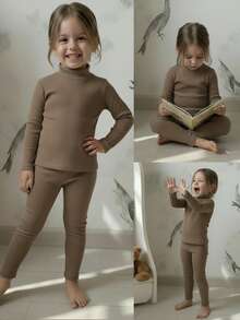 Bộ 2 áo thun dệt kim trơn màu và quần legging thường ngày cho bé gái - Màu xám đen - Xem 11