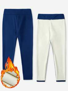 SHEIN Tall CURVE Plus Size Women's High Waist Thick Warm Leggings For Autumn And Winter Thermal - Royal Blue - View 7
