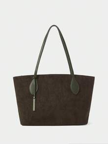 SHECARRY 女士顶级PU皮革秋冬学校旅行通勤工作优雅手提包大容量手柄包 - 軍綠色 - 查看 1